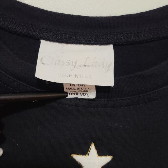 Vintage Painted Santa Wreath Stars Crewneck 3/4 Sleeve Top One Size M/L - Picture 4 of 4